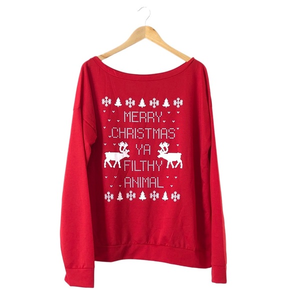 Merry Christmas Ya Filthy Animal Red 8 Bit Gamer Ugly Christmas Shirt Top XXL - Picture 1 of 2